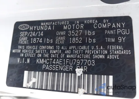 2015 Hyundai Accent Gls из США, поврежденный, VIN KMHCT4AE1FU797703